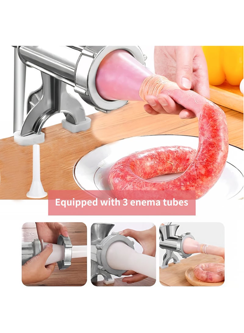 مفرمة لحم يدوية حجم كبير، سبائك الألومنيوم والفولاذ المقاوم للصدأ، مفرمة طعام متعددة الاستخدام مع أداة حشو النقانق للاستخدام المنزلي - Image 5